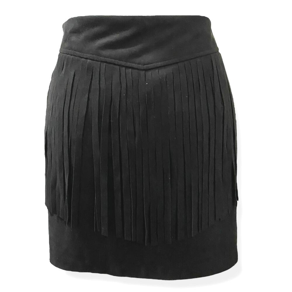 New With Tags JACK Mini Skirt  Size 6 Faux Suede with  Long Fringe